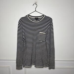 Todd Snyder Premium Cashmere Pocket Tee Sweater Blue and White Stripe Mens XS